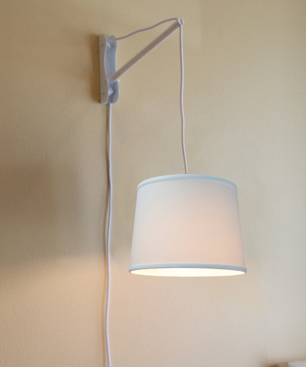 14"W MAST Plug-In Wall Mount Pendant 1 Light White Cord/Arm White Shade