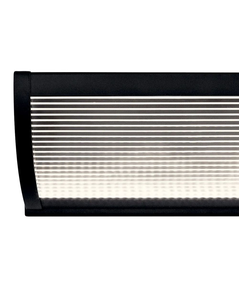 Roone 34"W 1-Light LED  Vanity Bath Light Matte Black Finish, Clear Ribbed Shade by Kichler