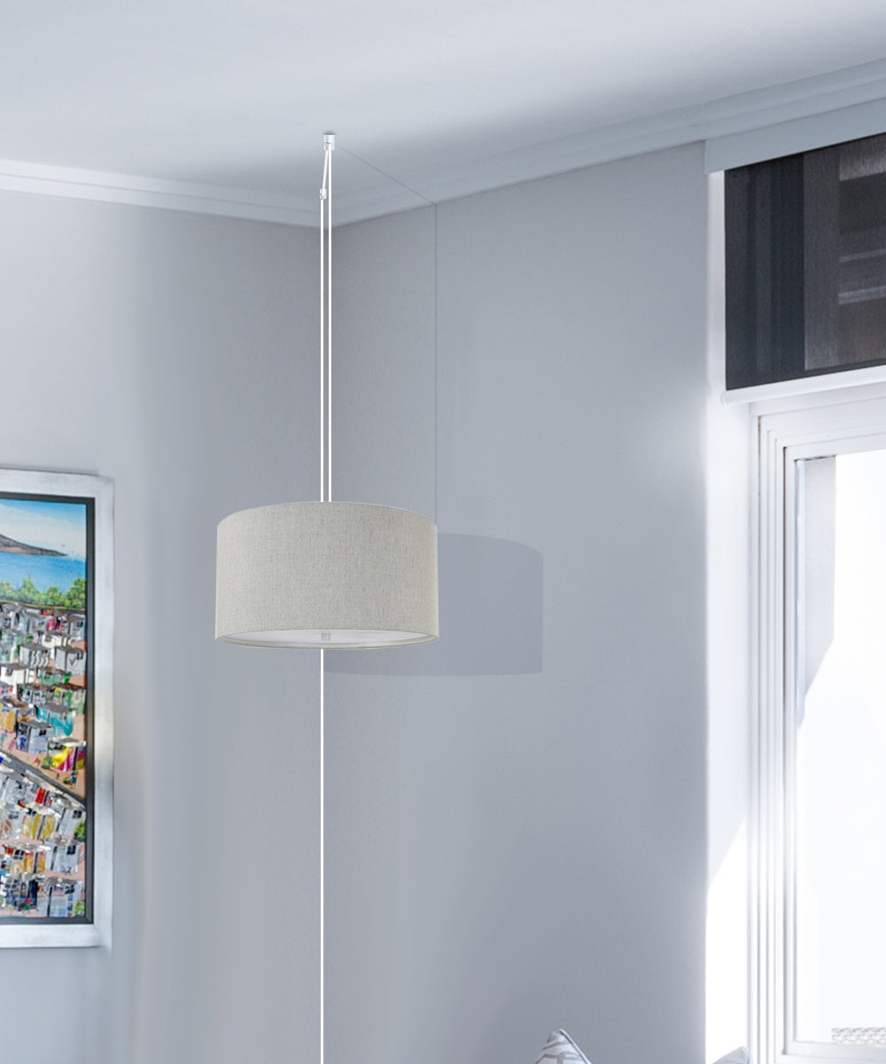 14"W 2 Light Swag Plug-In Pendant  Textured Oatmeal with Diffuser White Cord