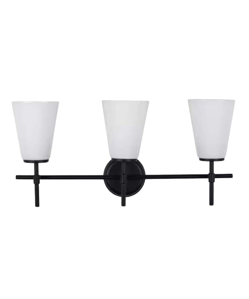 Catalina Pippa 24"W 3-Light Black Finish Vanity Light Fixture with Opal Glass Shades