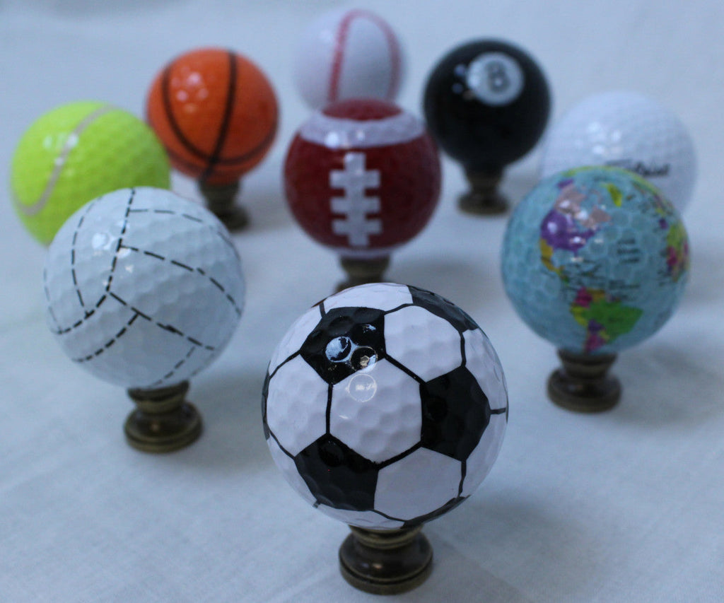 Soccer Ball Lamp Finial, Black and White Pentagon Pattern, 2.25"h