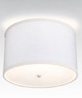 14"W Moderne Flush Mount Conversion Kit  White Fabric Drum Lampshade