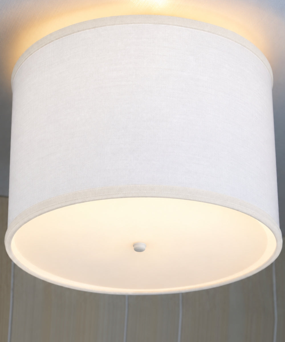 14"W Moderne Flush Mount Conversion Kit  White Fabric Drum Lampshade