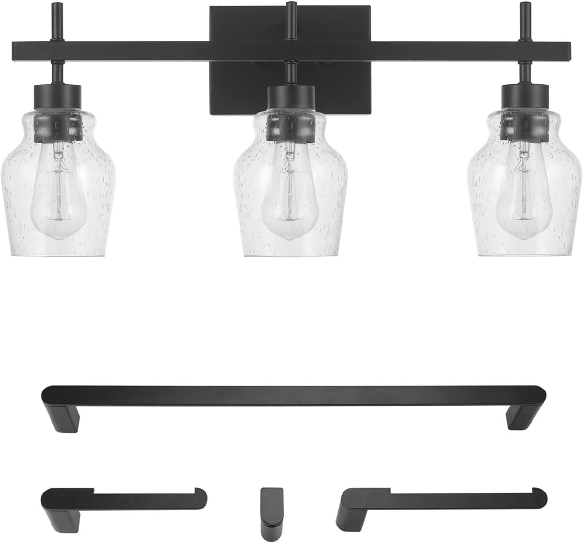 Bunbury 5-Piece "All-in-One" Bathroom Set, Matte Black, 3-Light Vanity Light Combo