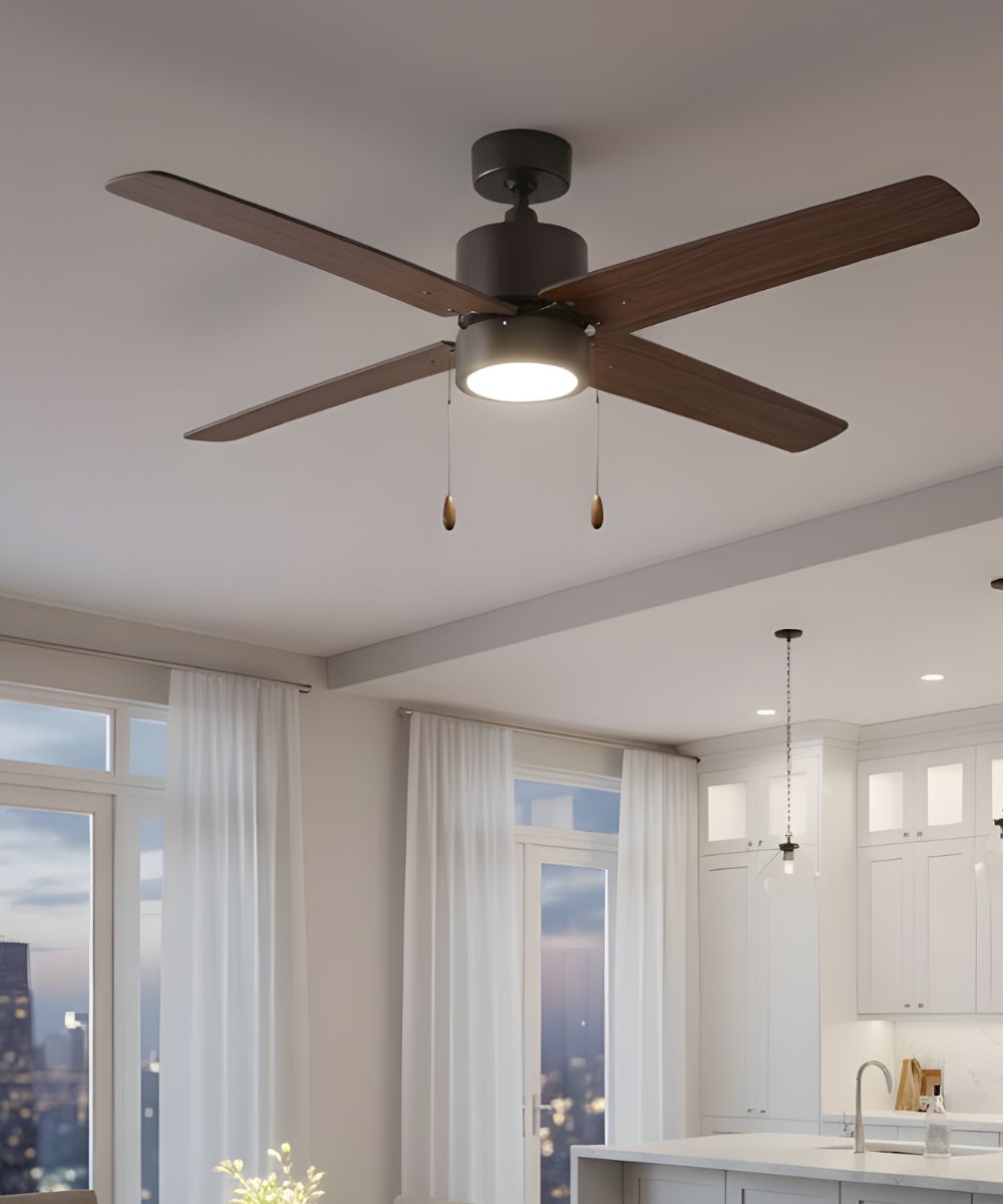 52" Aldea 4-Blade Ceiling Fan Oil Rubbed Bronze Motor Finish and Walnut Blade Finish with Integrated LED Light