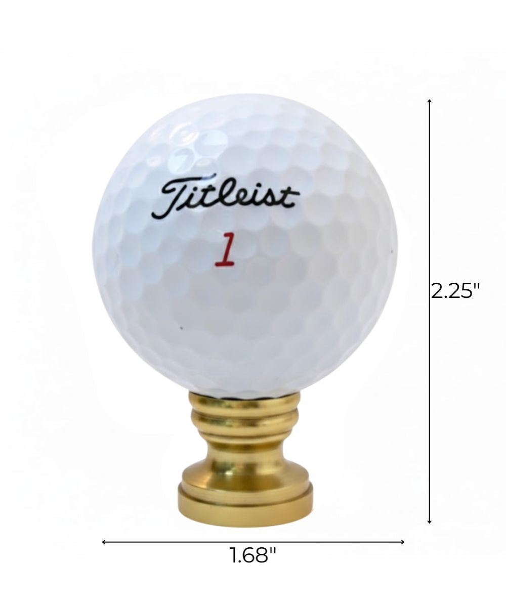 Golf Ball Lamp Finial, White, Polished Brass Base 2.25"h