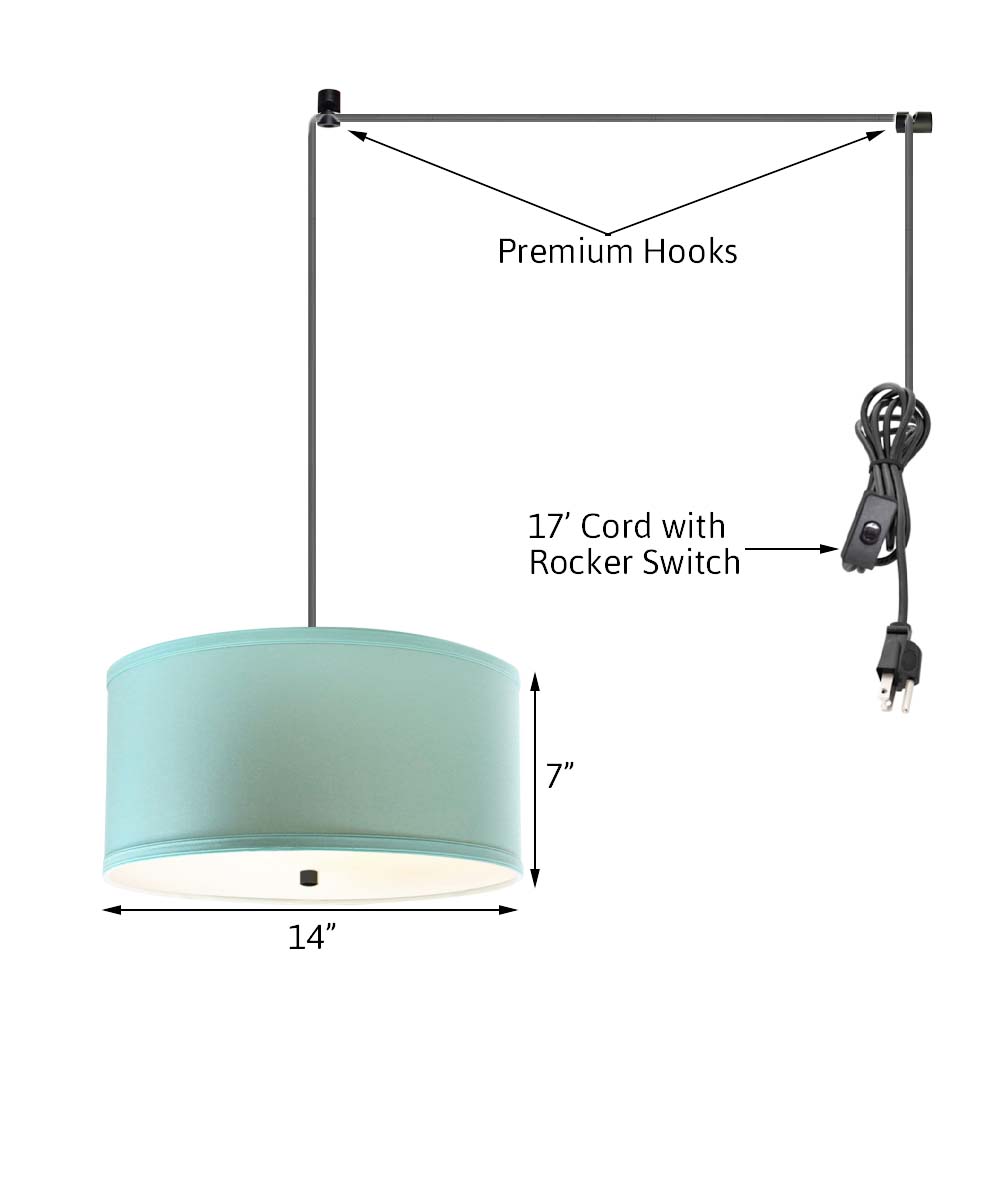 2 Light Swag Plug-In Pendant 14"w Island Paradise Blue with Diffuser, Black Cord
