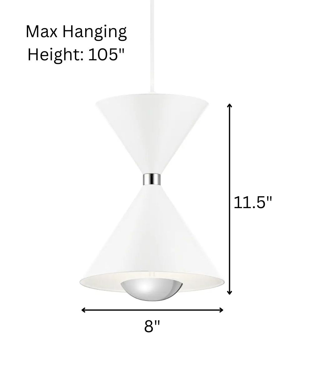 Kordan 8"W 1-Light LED Matte White  Metal Hourglass Mini Pendant Light Fixture by Kichler
