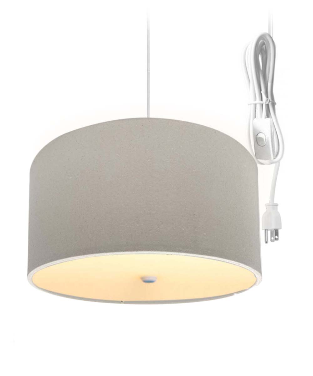 2 Light Swag Plug-In Pendant 16"w Light Oatmeal Linen Drum with Diffuser, White Cord