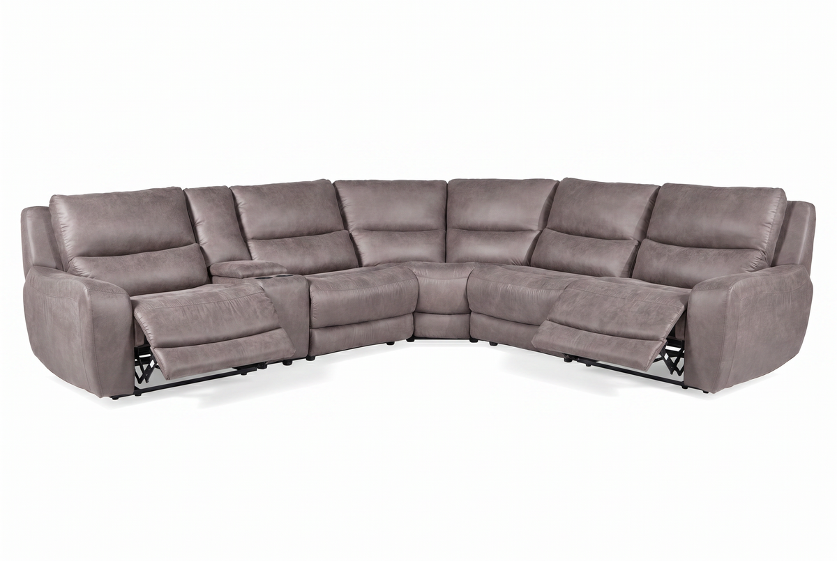 Branson Zero Slate 6-Piece Dual Power Reclining Modular Sectional with Storage Console