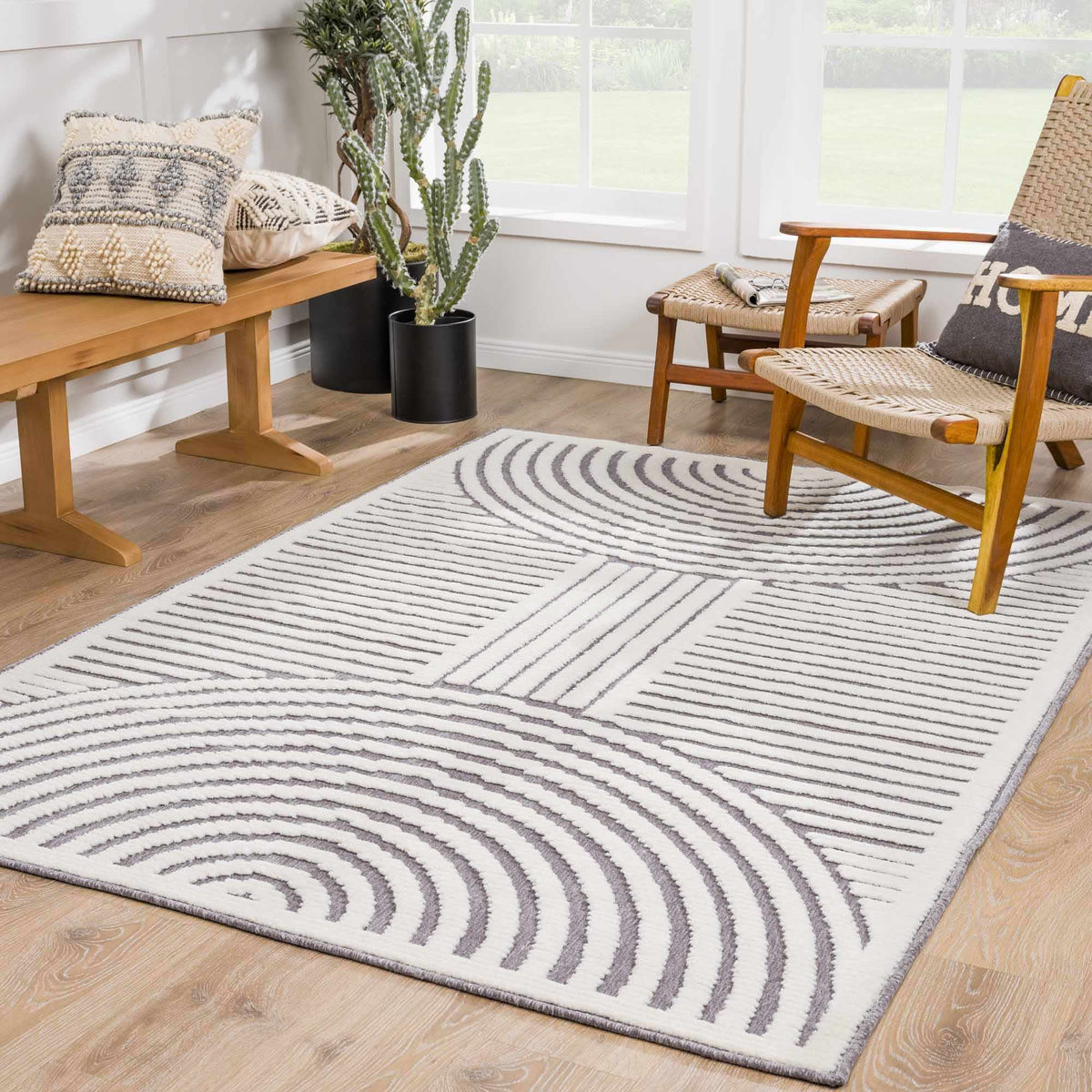 Deron Gray Rainbow Washable Rug