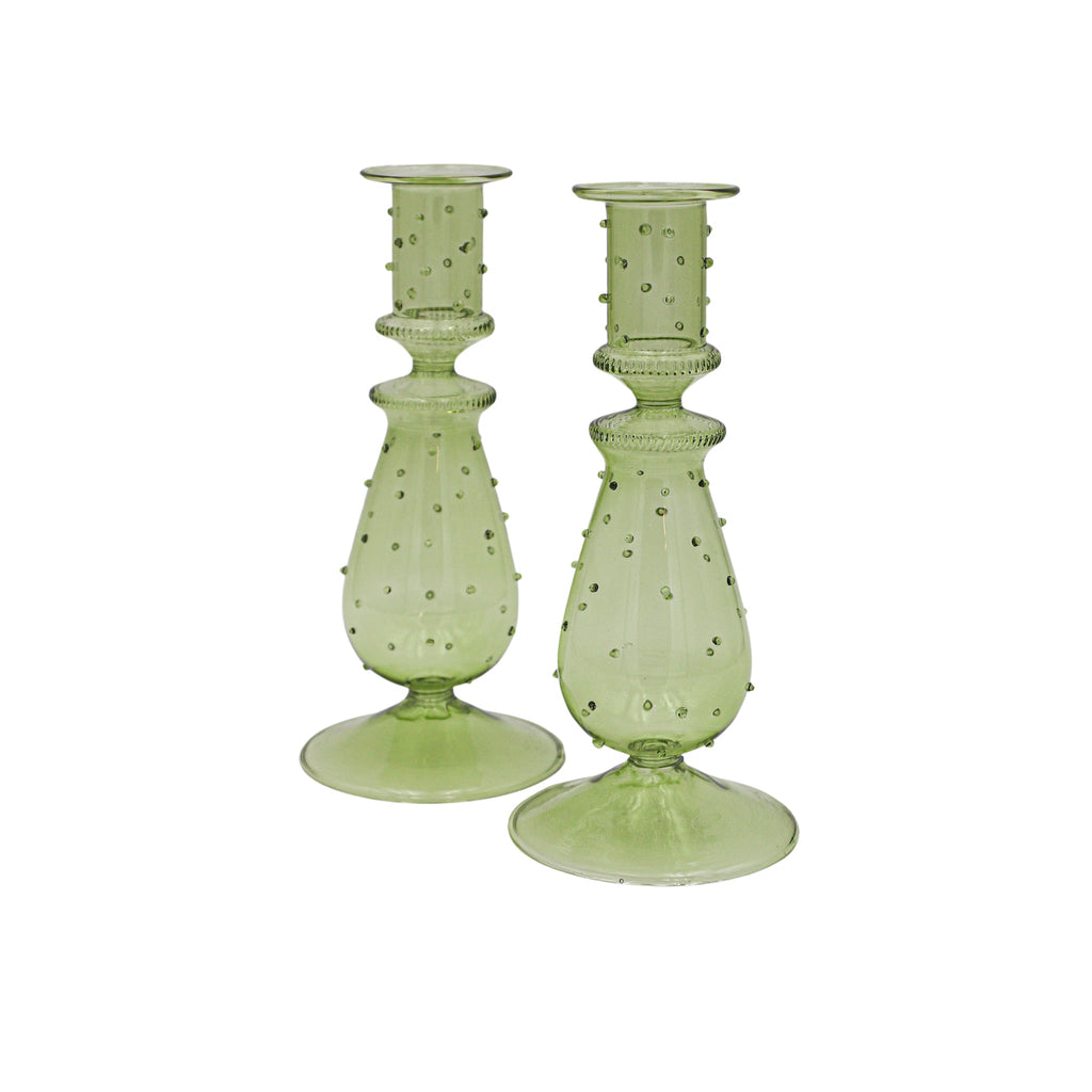 Olive Grove Dotty Glass Candle Holders – Pair