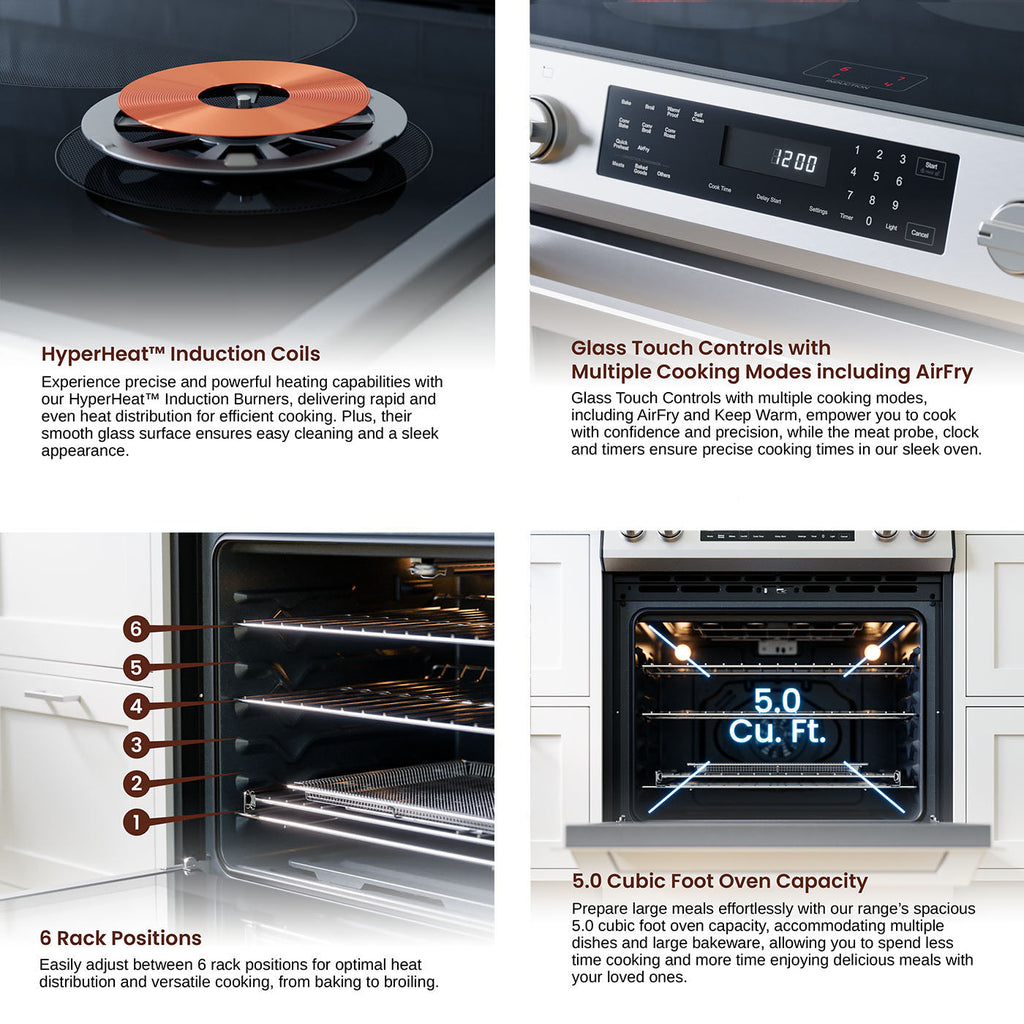 Rangaire 30" Induction Range Self-cleaning Air Fry True Convection Oven Slide-in Stainless Steel RRI303GS