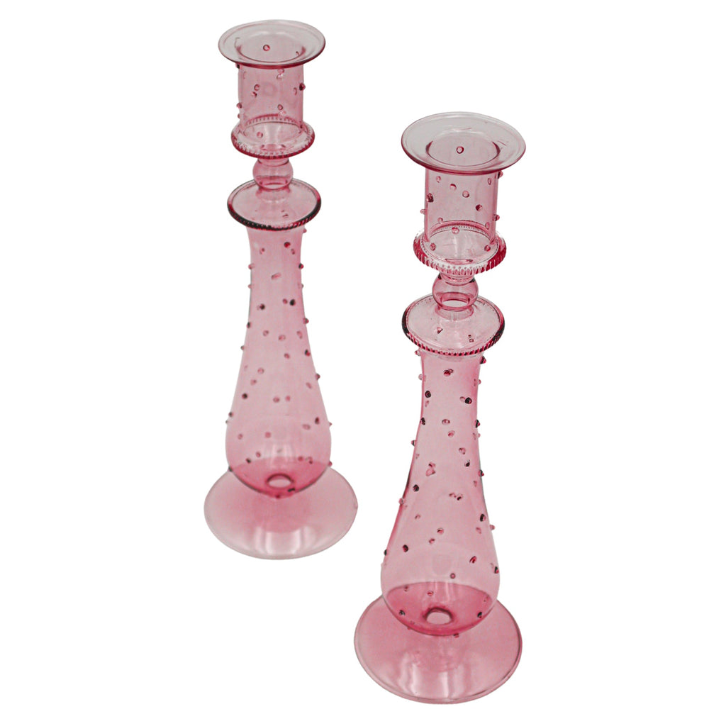 Rose Garden Dotty Glass Candle Holders – Pair