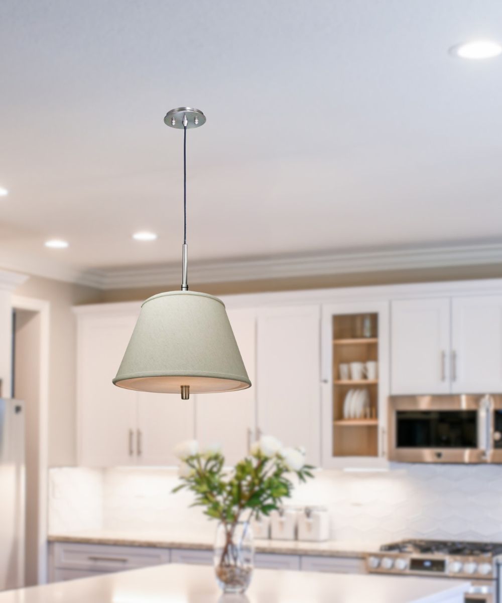 16"W Satin Nickel Pendant Light with Empire Textured Oatmeal Slotted Pendant Shade and Diffuser