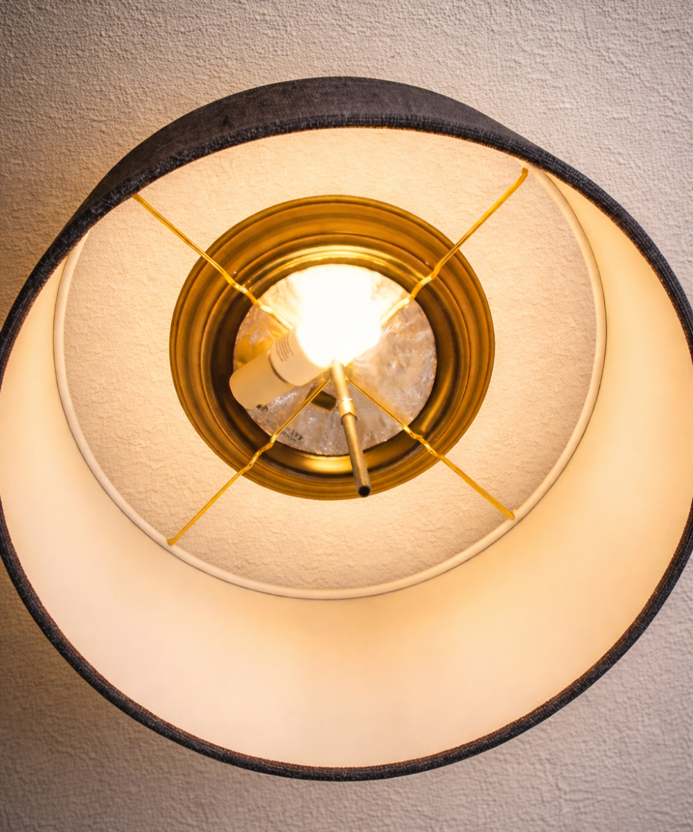 18"W Moderne Flush Mount Conversion Kit  Granite Gray Burlap Shallow Drum Lampshade