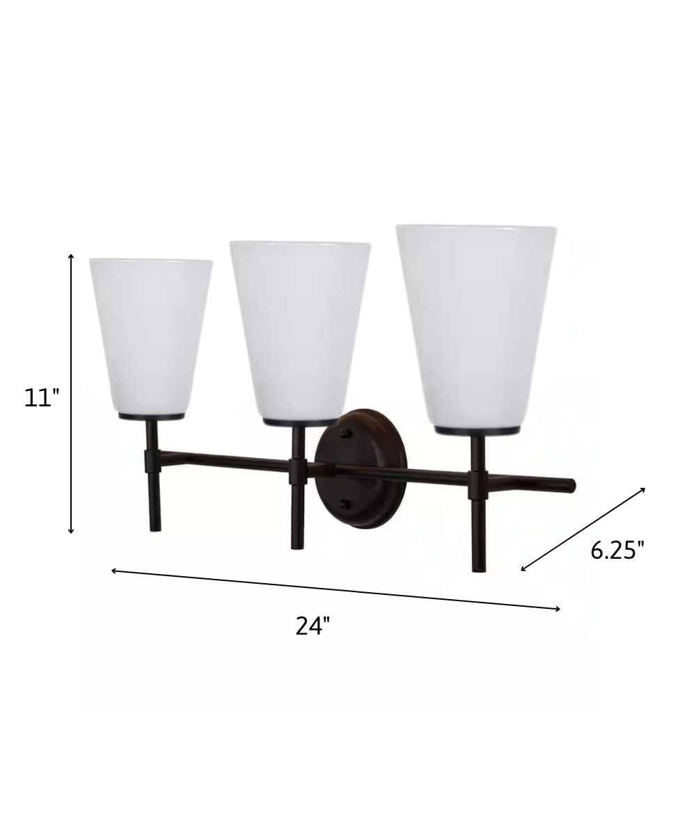 Catalina Pippa 24"W 3-Light Black Finish Vanity Light Fixture with Opal Glass Shades