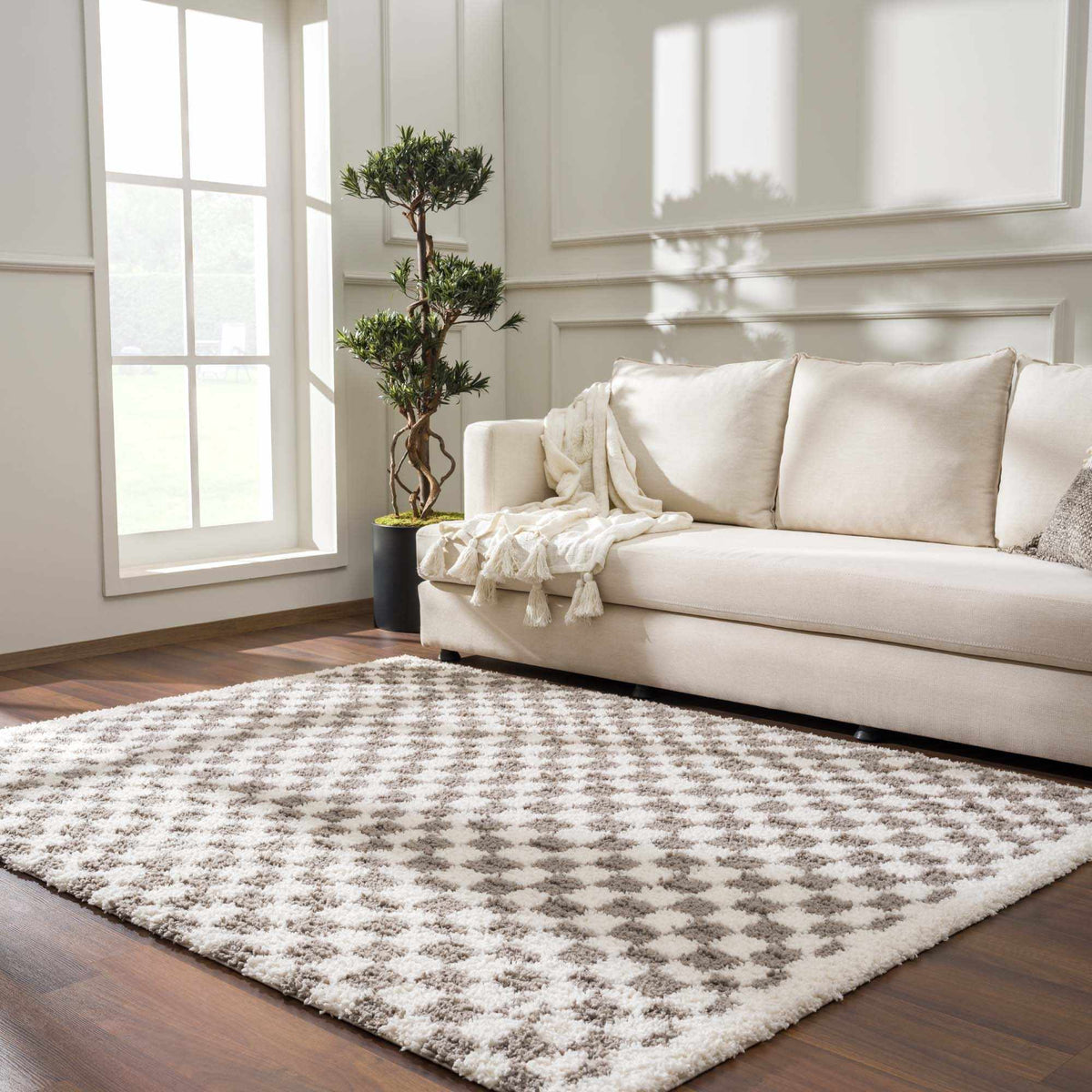 Kieu Taupe Checkered Plush Rug