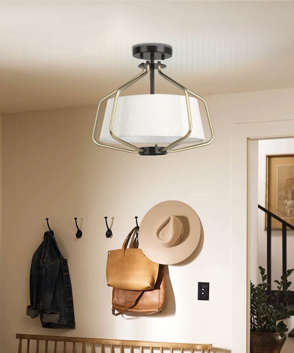 Hangar 2-Light 16"w Semi-Flush Mount/Pendant Convertible Light Fixture Antique Bronze by Progress