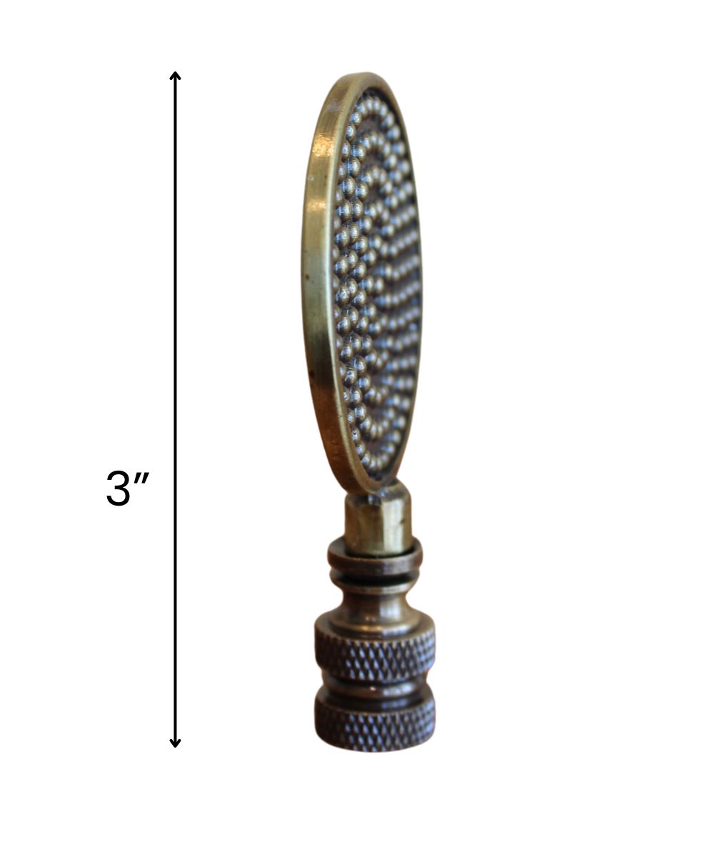 Dotted Medallion Decorative Lamp Finial Antique Brass, 3"h