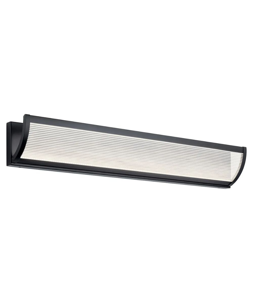Roone 34"W 1-Light LED  Vanity Bath Light Matte Black Finish, Clear Ribbed Shade by Kichler
