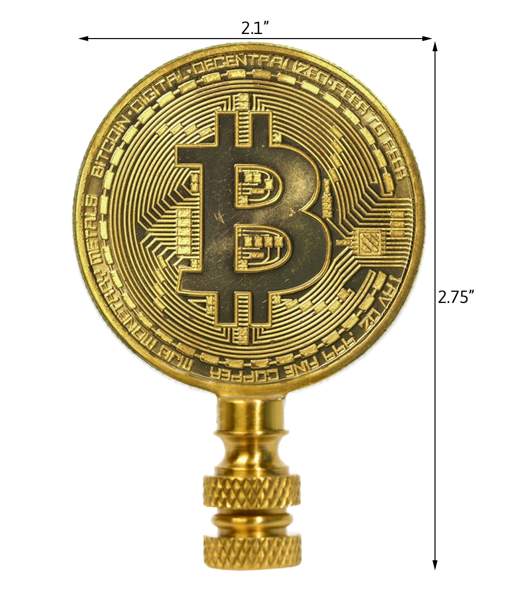 2.75"H Bitcoin Token Icon Polished Brass Finish Lamp Finial
