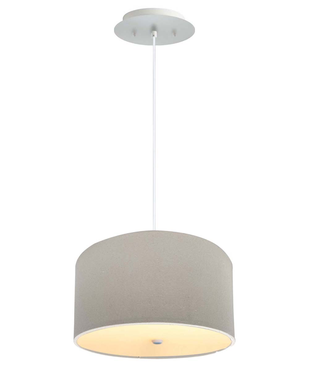 16" W 2 Light Pendant Light Oatmeal Linen Drum Shade with Diffuser, White Cord