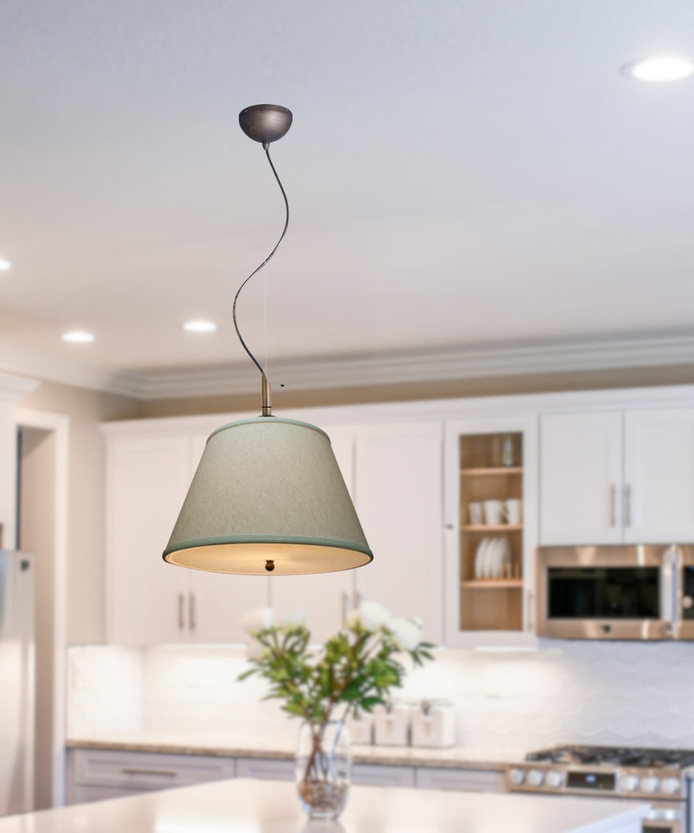 16"W Gold-laced Cafe Pendant Light with Textured Oatmeal Slotted Pendant Empire Shade and Diffuser