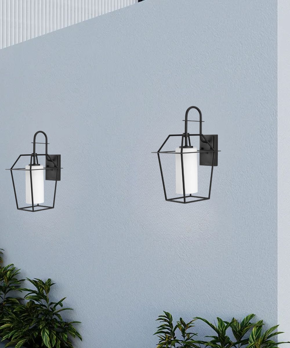 Chilton 1-Light 18"h Large Outdoor Wall Lantern Etched Opal Glass Textured Black Finish by Progress