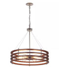 Catalina 24"W 6-Light Polished Nickel Drum Modern Pendant Mahogany Wood Finish Shade