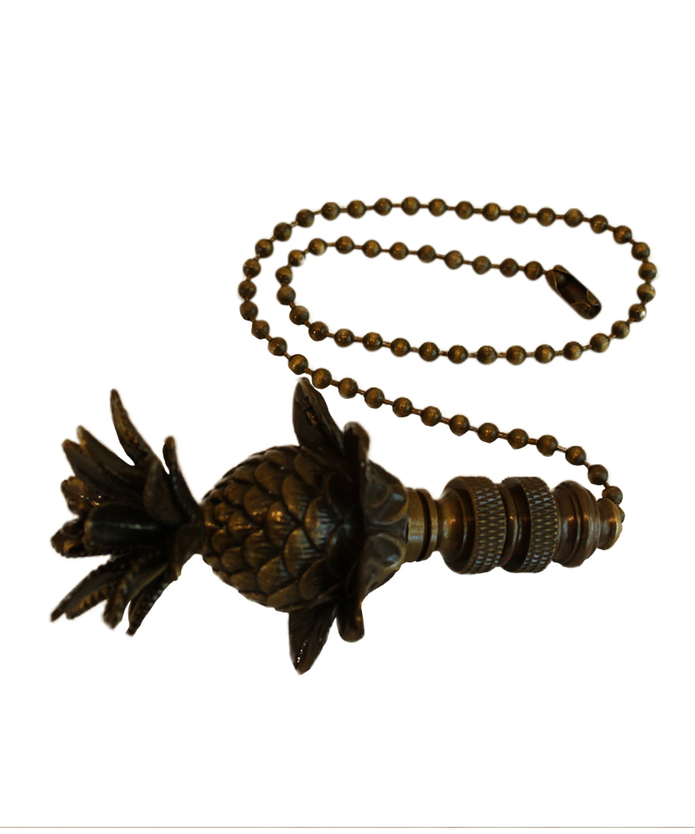 Blooming Pineapple Ceiling Fan Pull, 3"h with 12" Antiqued Brass Chain