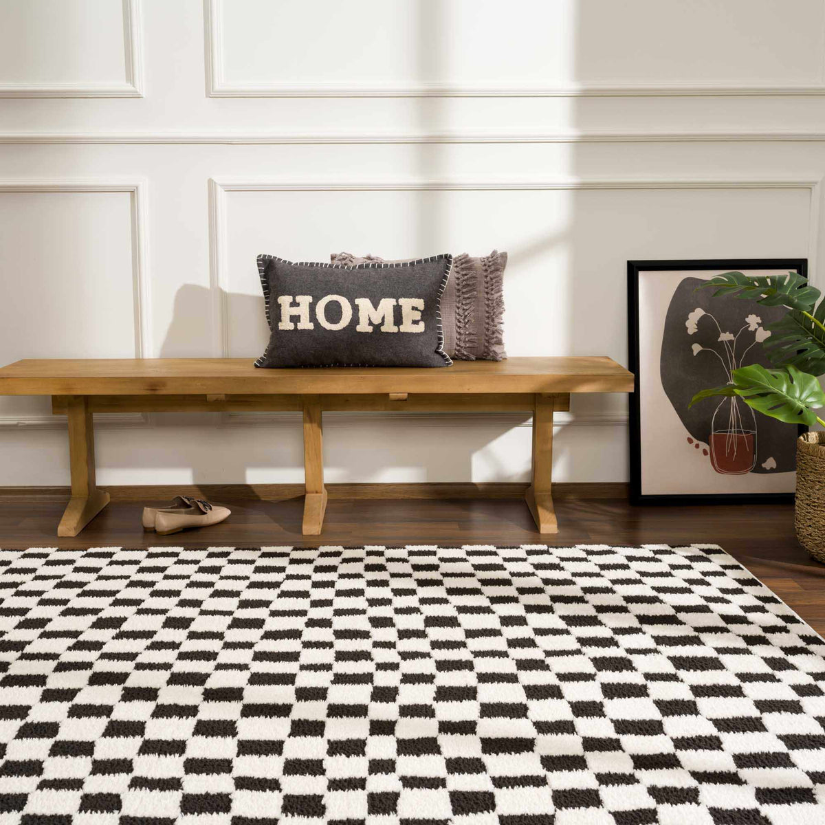 Lajos Black & White Checkered Plush Rug