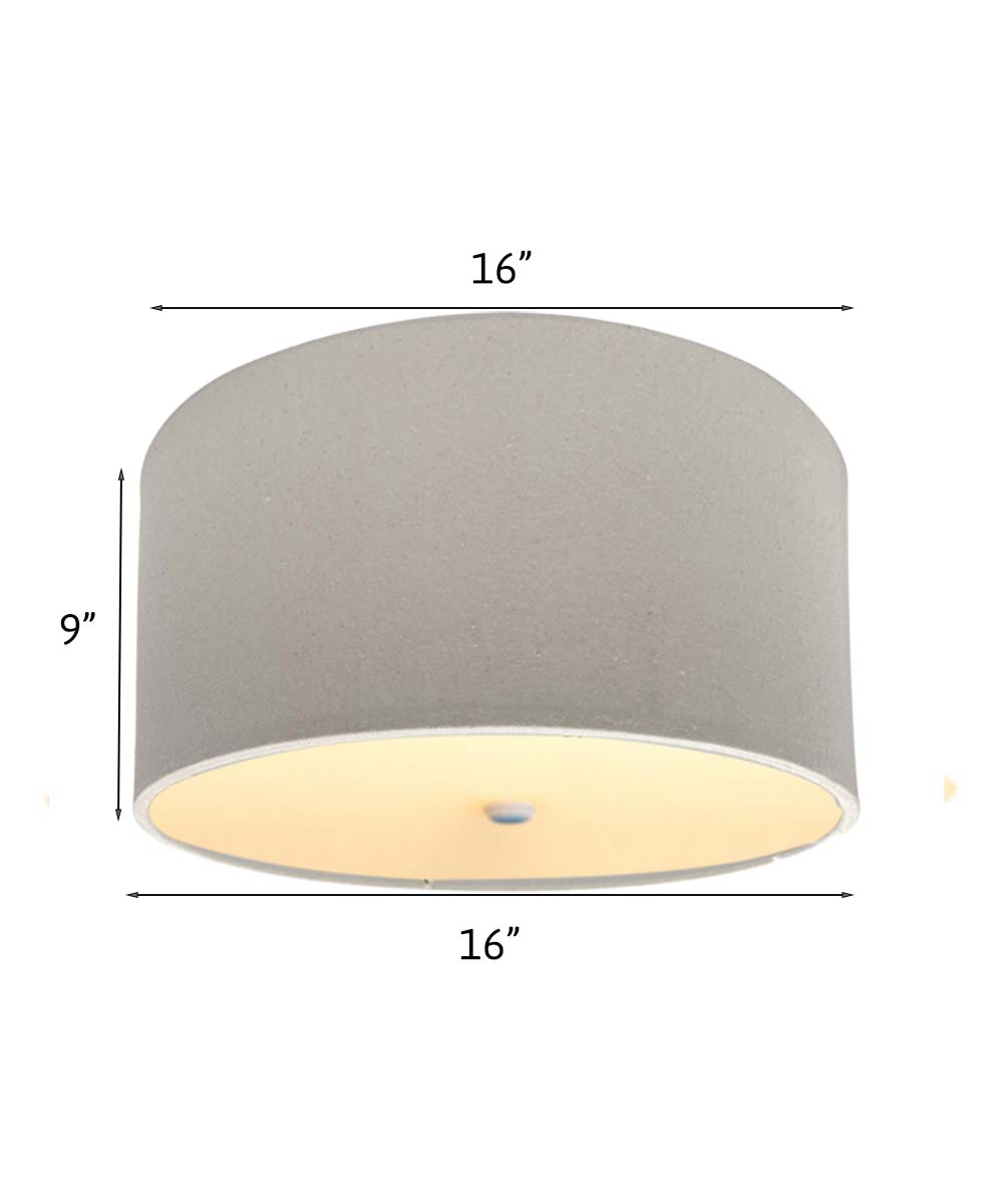 Moderne Flush Mount Conversion Kit 16"w Light Oatmeal Linen Drum Lampshade